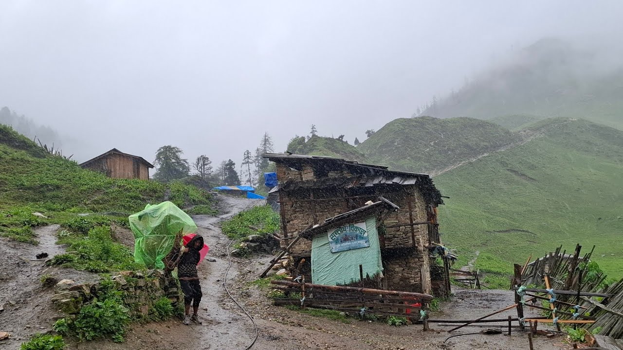 Himalayan Nepali Mountain Village Life on a Heavy Rainy Day || Peaceful Rural Documentary Video ||