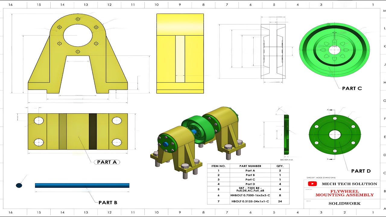 SOLIDWORKS Flywheel Mounting Assembly | Complete Drawing + Assembly Tutorial 🔥 
