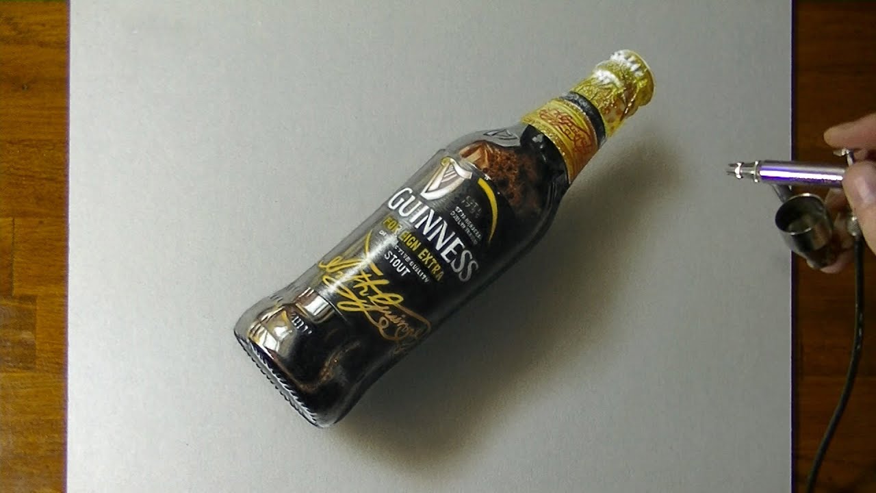 Drawing a bottle of Guinness FES - How to draw 3D Art