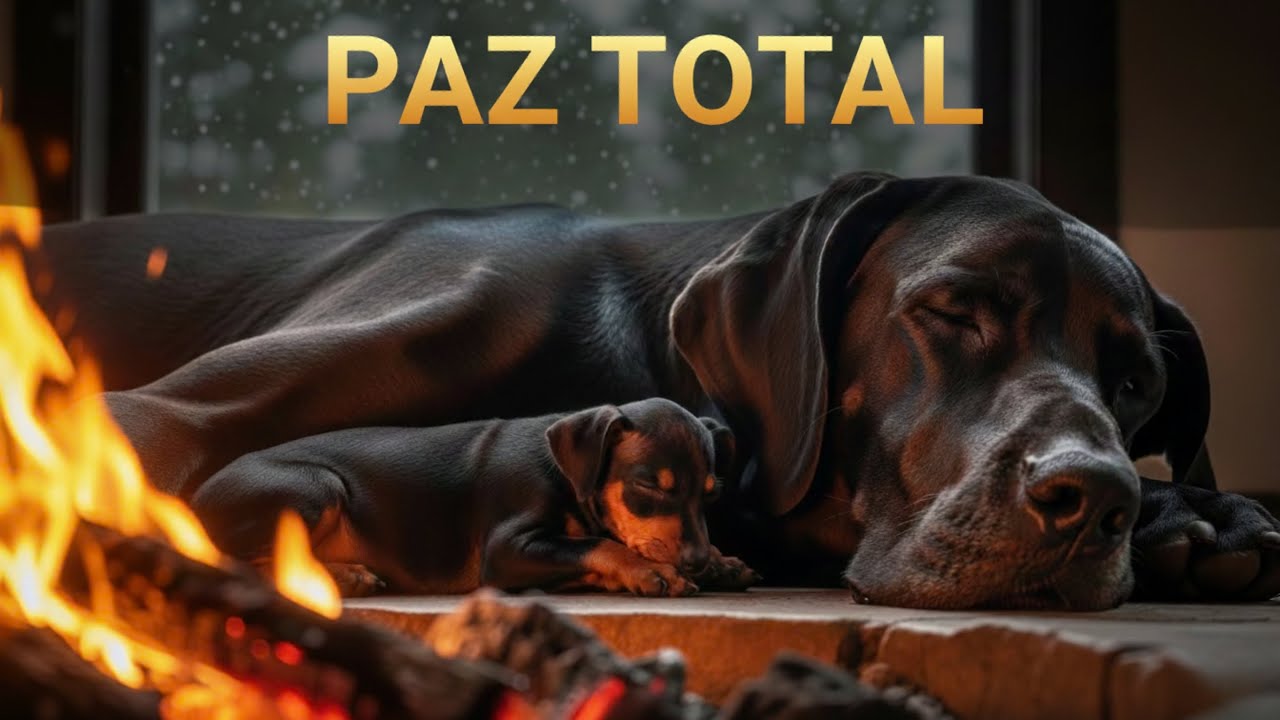🐶🐶Dos perros descansando juntos frente a la chimenea | 🔥Sonidos de fuego crepitante