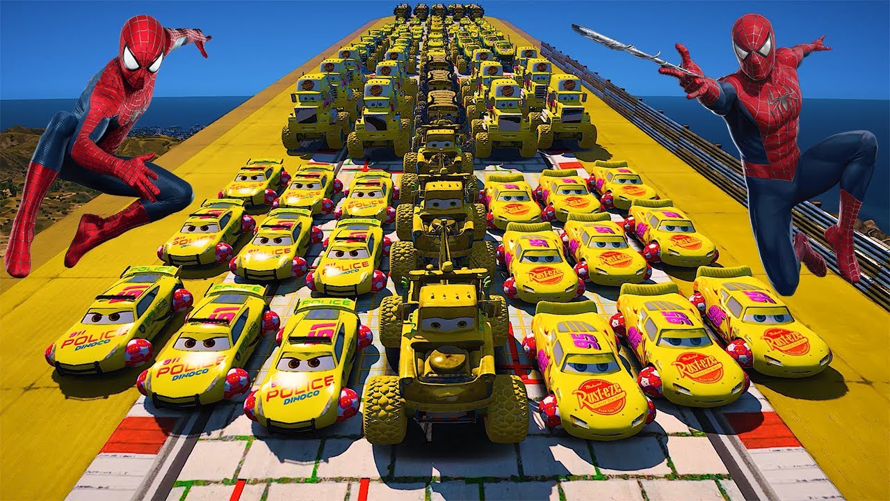GTA 5 SPIDERMAN Cars Challenge Lightning & Monster McQueen Jackson Storm Miss Fritter & Friends Cars
