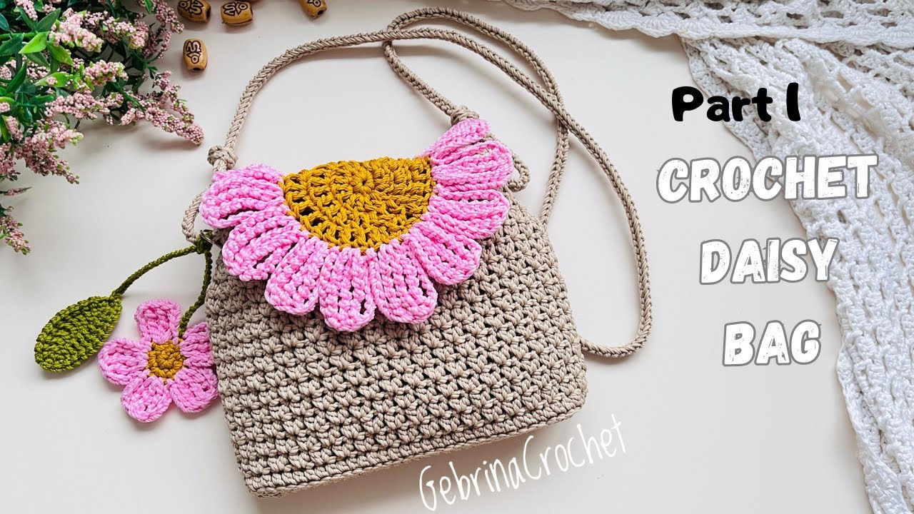 Tutorial Tas Rajut Bunga Daisy Muat Hp & Dompet || Tas Rajut Gebrina Crochet Model Terbaru Part 1