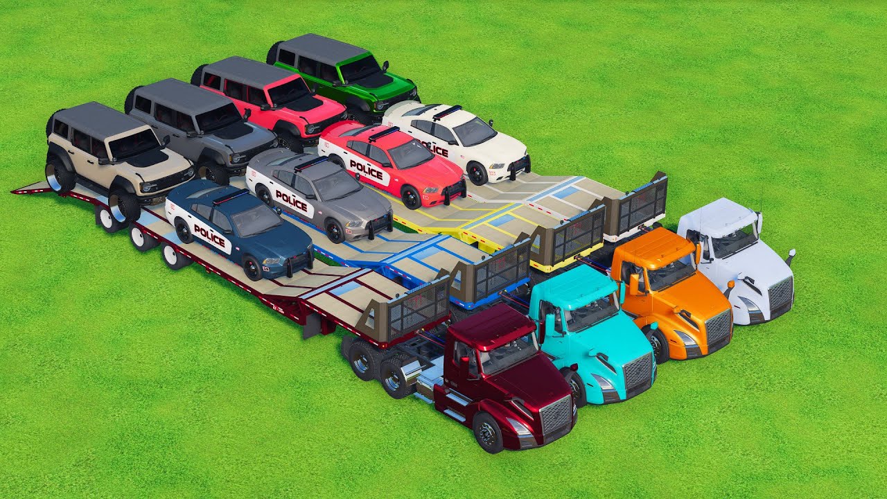 Epic Haul with Big Trucks! Police Cars, Helicopter, Ambulance & Tank | FS22 #5