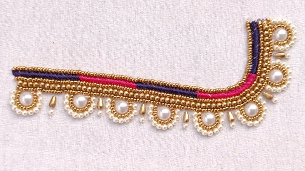 Simple design AariWork neck design for beginners |AariWork design. Maggam Work neck design essay Way