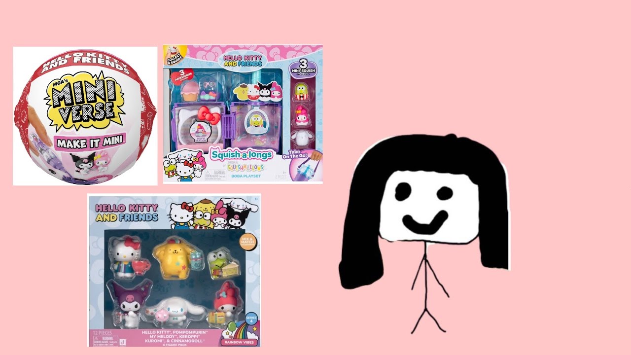 opening the Hello Kitty and Friends miniverse, figures, and squish a long 