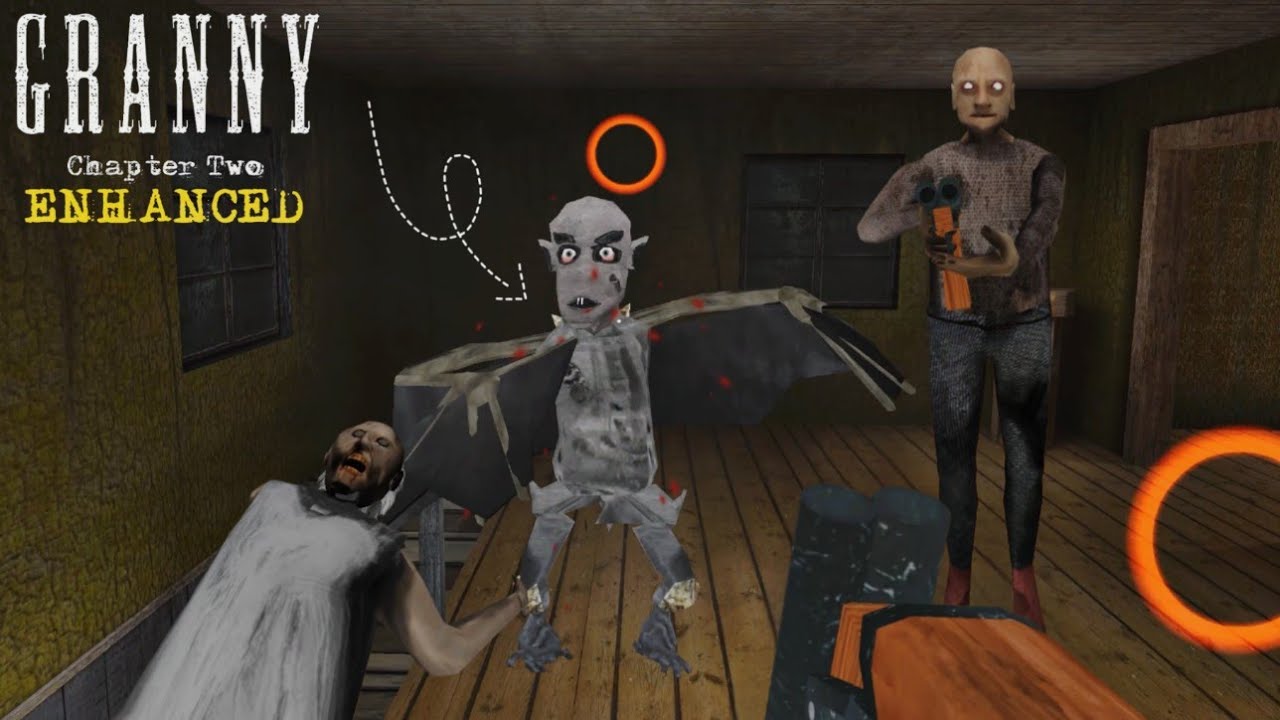 Nosferatu Bat fly inside house with Granny and Grandpa in Granny 2 Enhanced Update