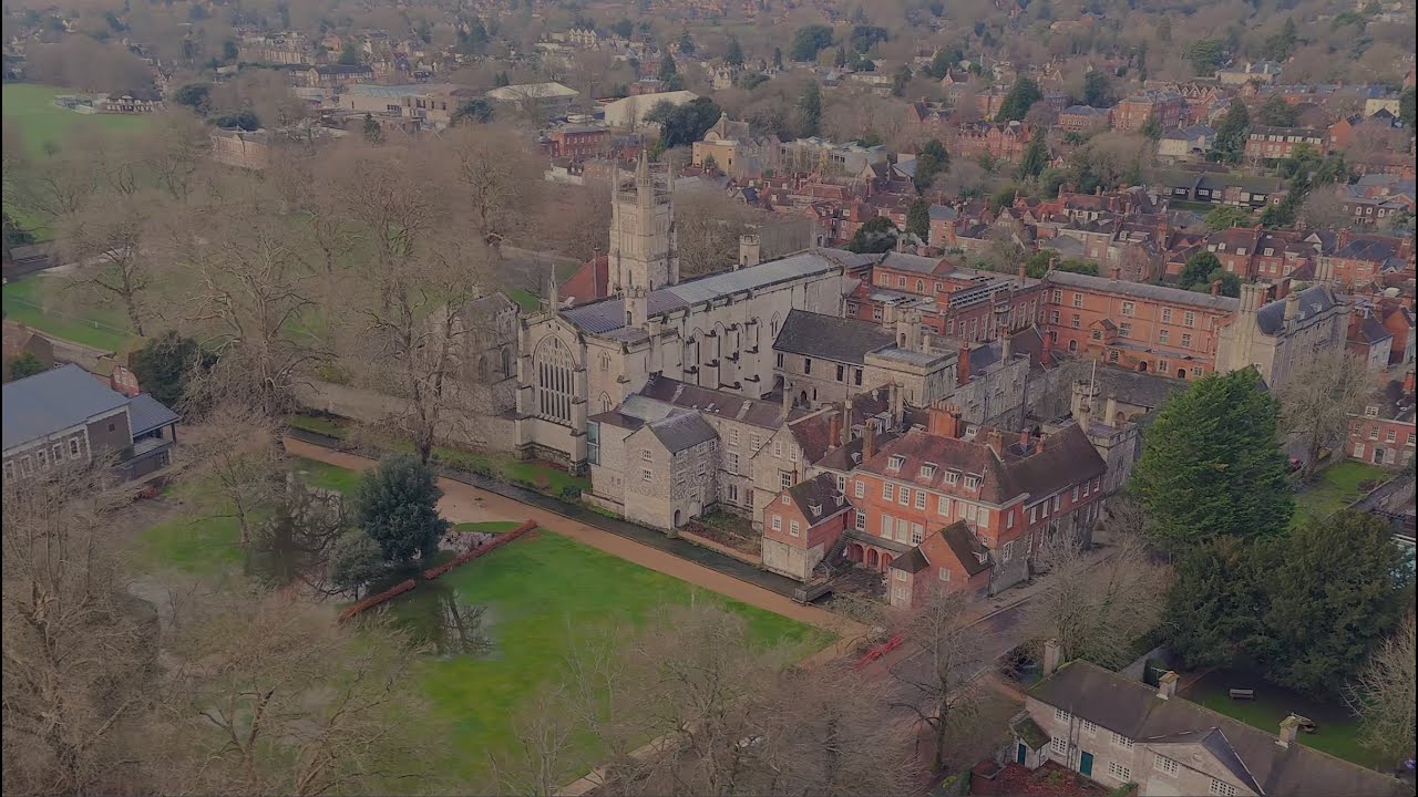 DJI Air 3 - Winchester College at sunrise by drone, January 2024