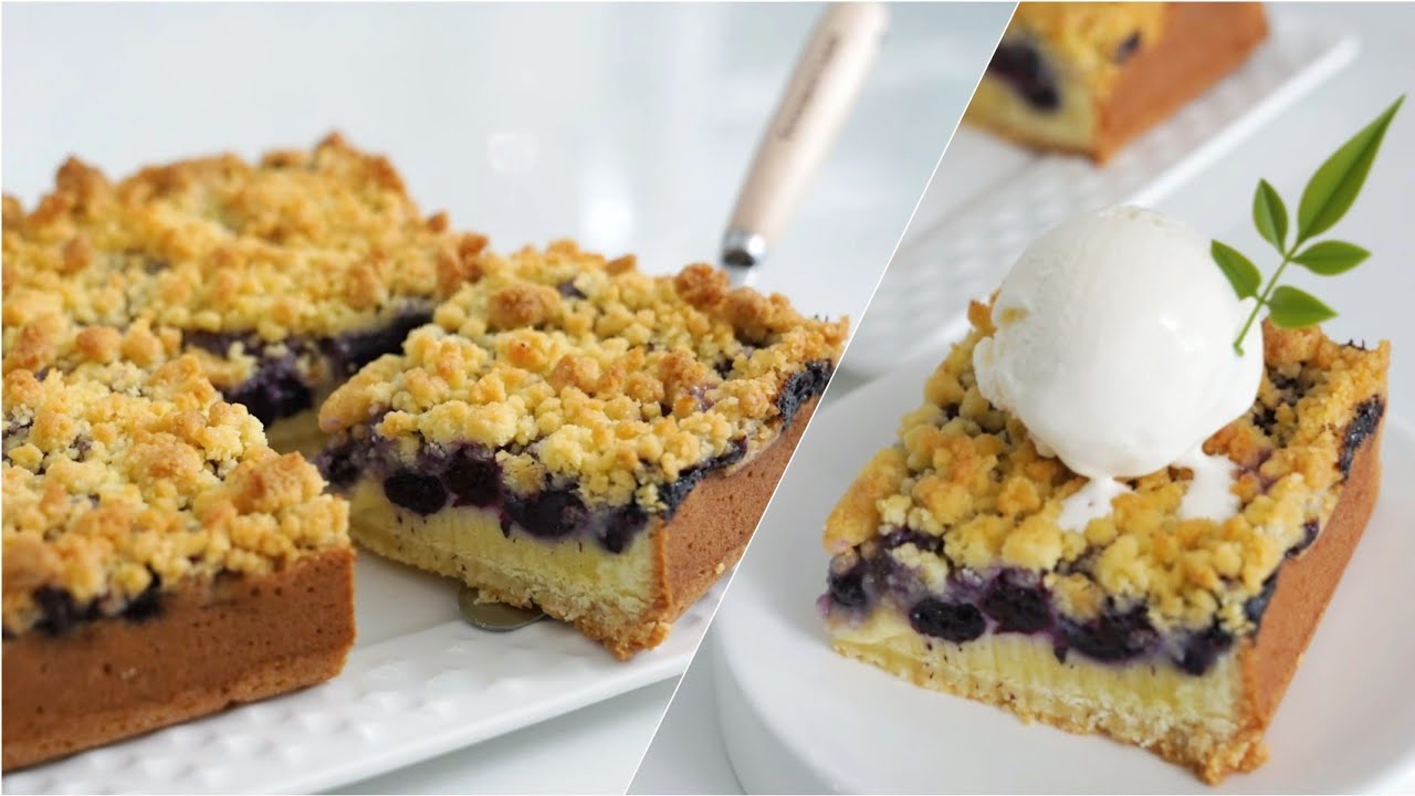 블루베리 크럼블 케이크 만들기💜둘이먹다 하나죽어도 모른다는 그맛!!│Blueberry Crumble Cake(bars)│쉬운베이킹│홈베이킹│4K