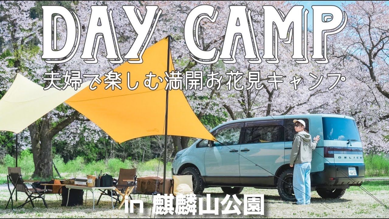 【夫婦キャンプ】お花見デイキャンプ。桜舞い散る麒麟山公園