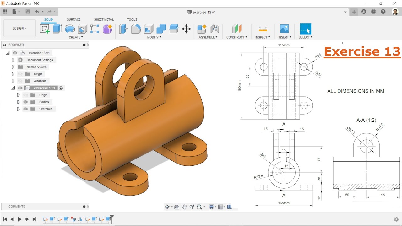 Autodesk Fusion 360 Tutorial for Beginner Exercise 13