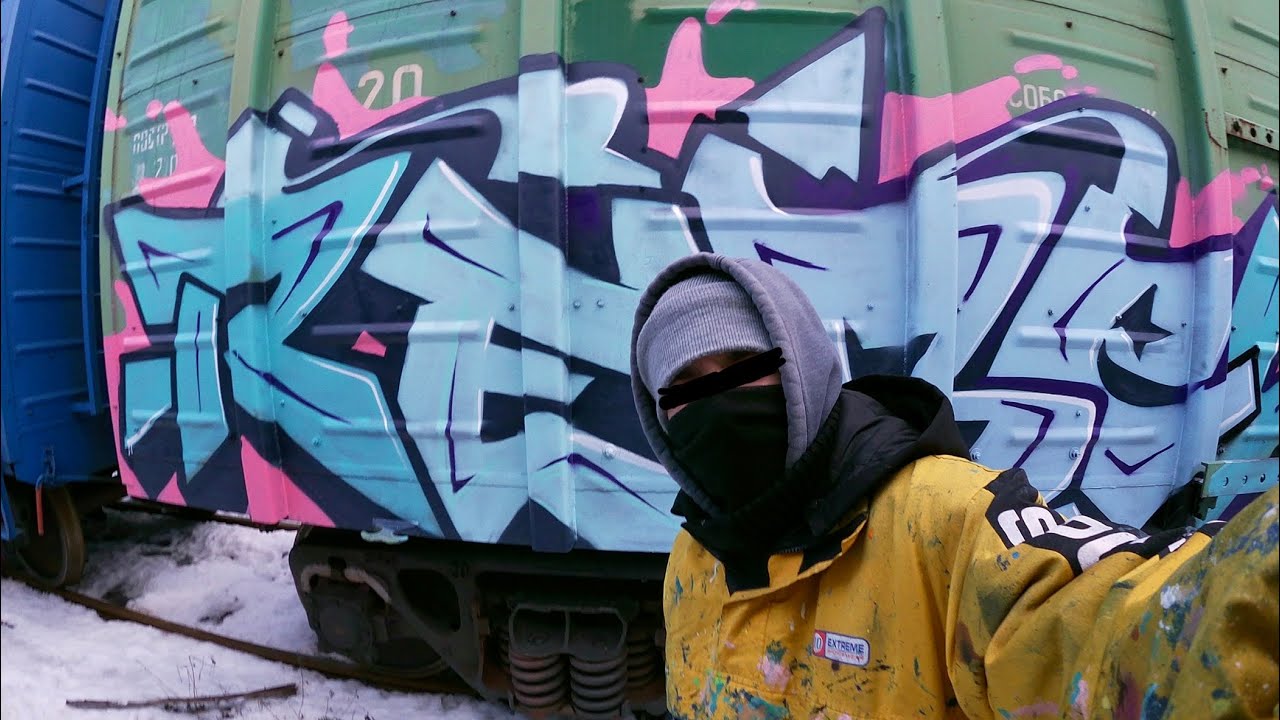 Graffiti bombing. Rebel813. Tagging/Handstyle. Winter colored piece.Full Process. 4K 2022