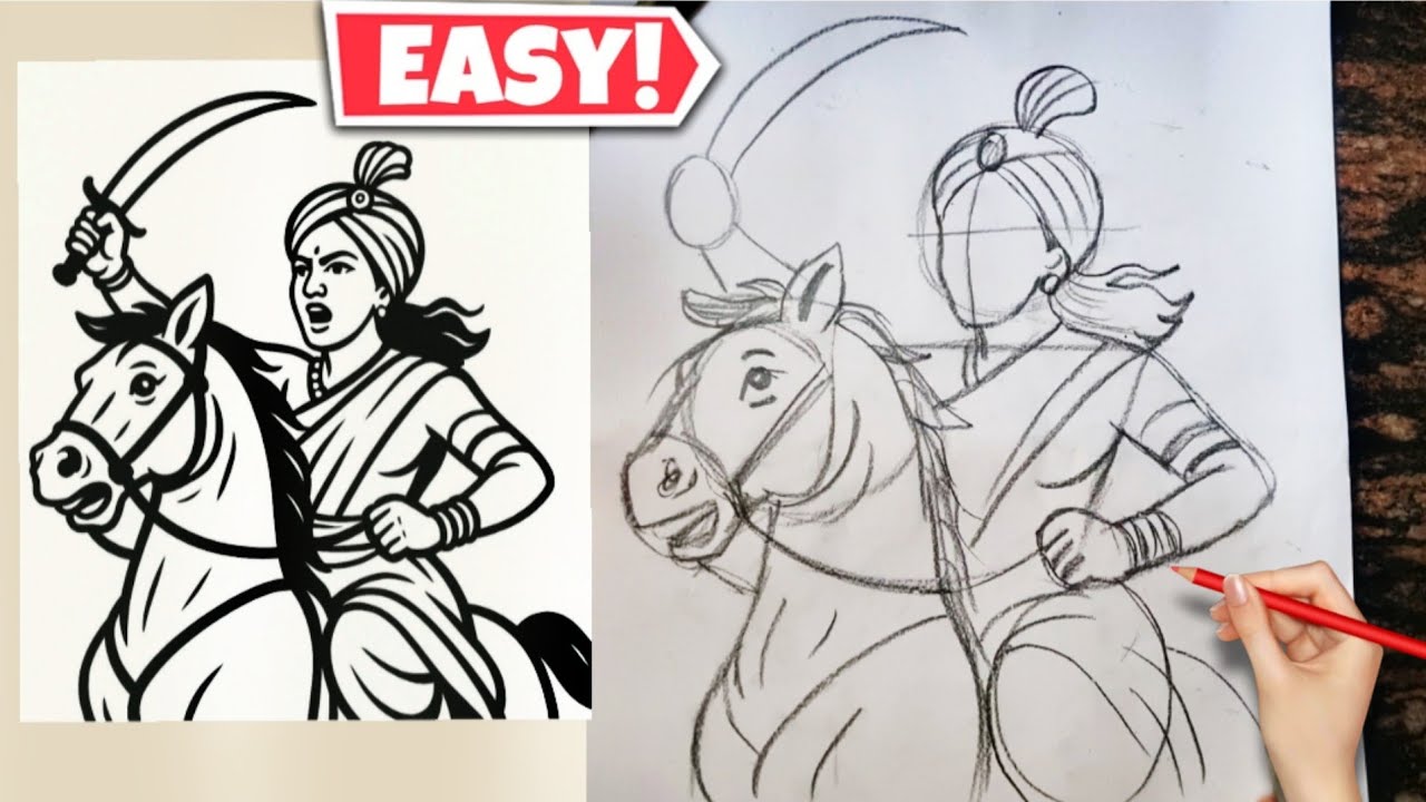 Jhansi ki Rani Laxmi Bai Drawing | Rani Laxmibai drawing