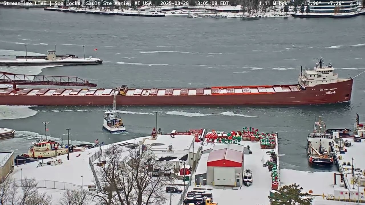 Amundsen Passing through the Soo locks to assist with ice in Whitefish Bay on Mar 28th, 2025