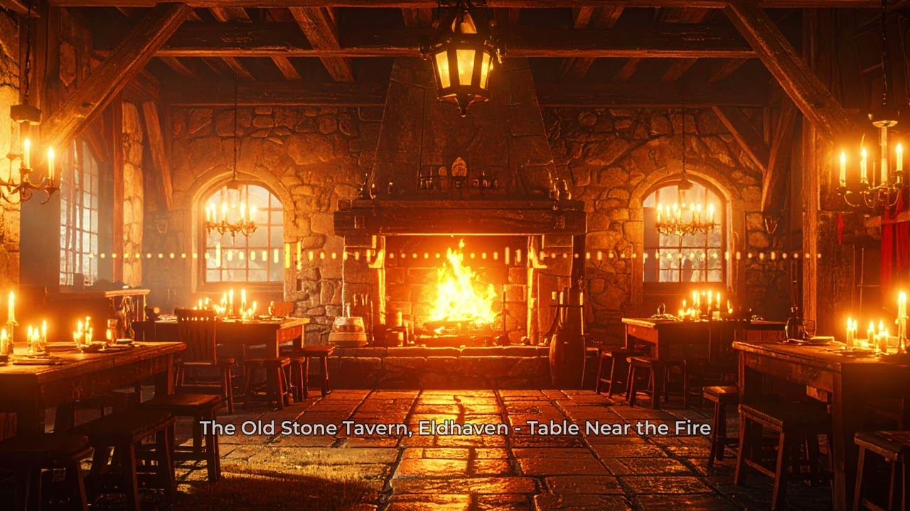 Table Near the Fire | Cozy Medieval Tavern Night Atmosphere (Warm & Safe) | Eldhaven