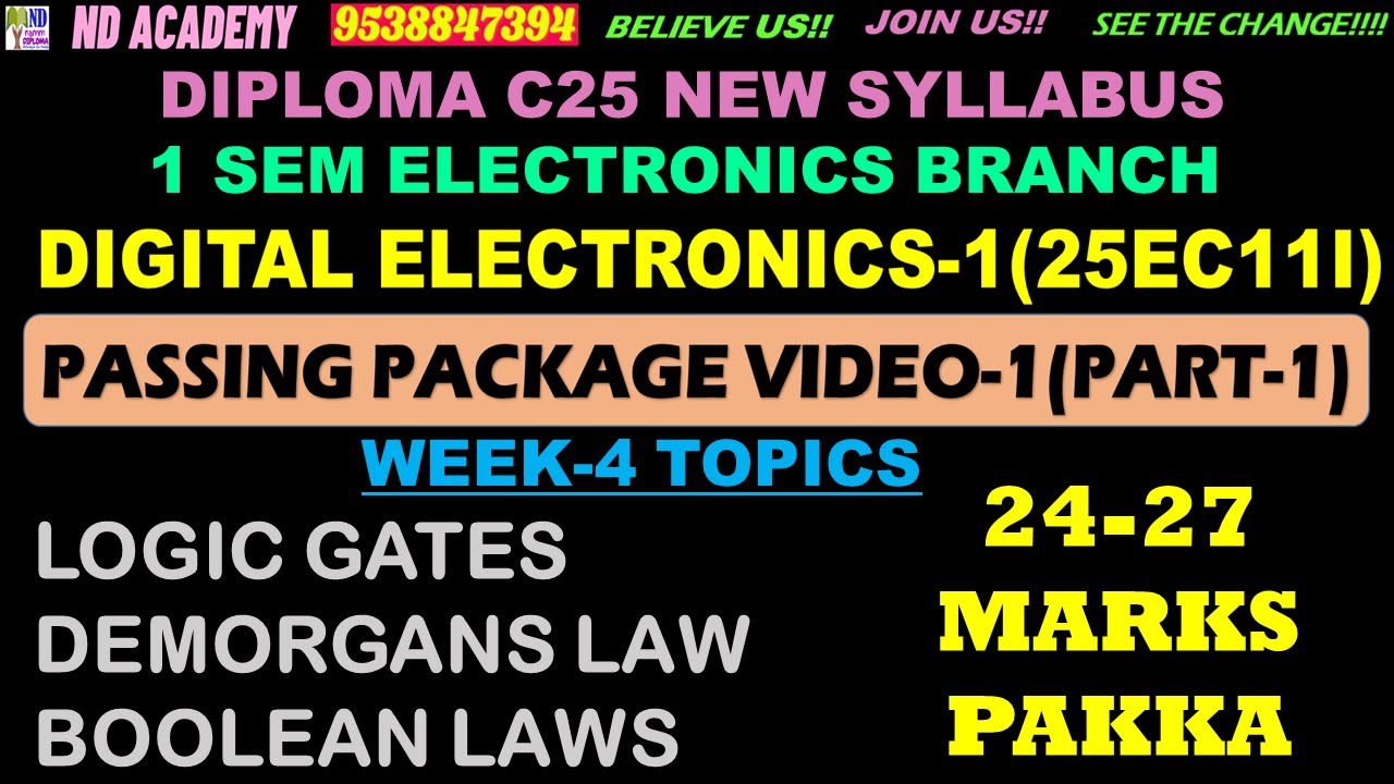 DIPLOMA C25 DE-1 PASSING PACKAGE VIDEO-1-PART1 |25 MARKS COVERED |WEEK-4 |25EC11I |25CS11I |EC |CS