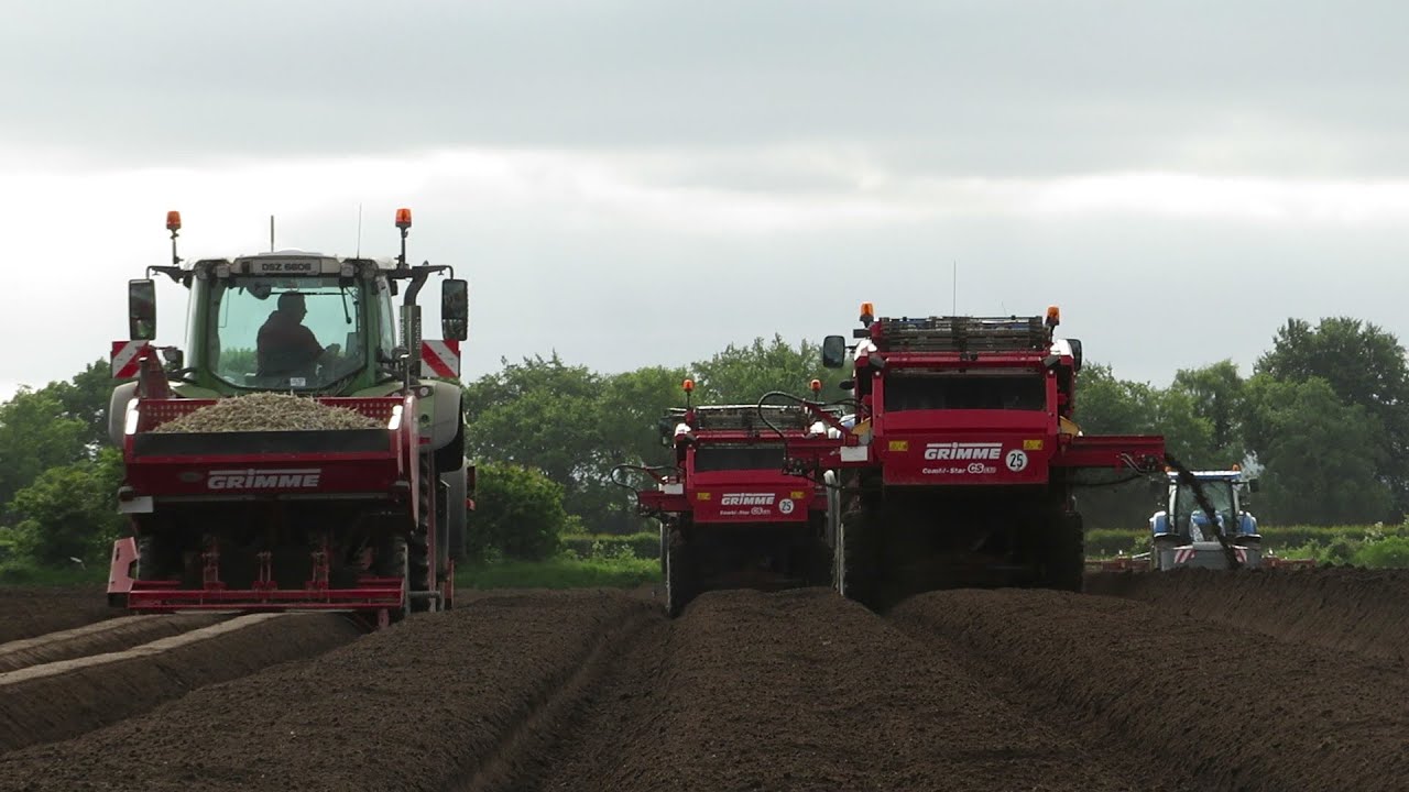 Planting potatoes with two Grimme destoners a Grimme planter and a Grimme bed tiller