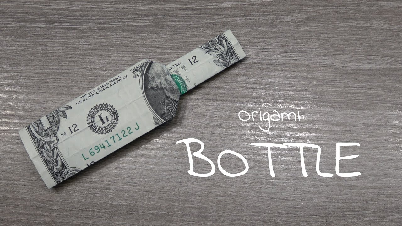 Dollar Bill Origami BOTTLE, how to fold a BOTTLE fast and easy, money tutorial how to fold a bottle