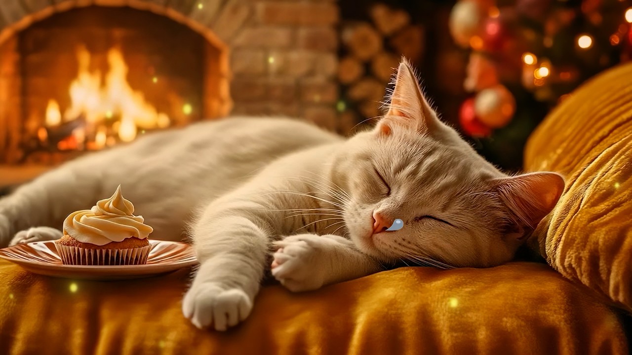 12 Hours of Cat Music 🌸 Cat Sleep Piano for Deep Anxiety Relief 🔥 Warm Fireplace for Healing 💖