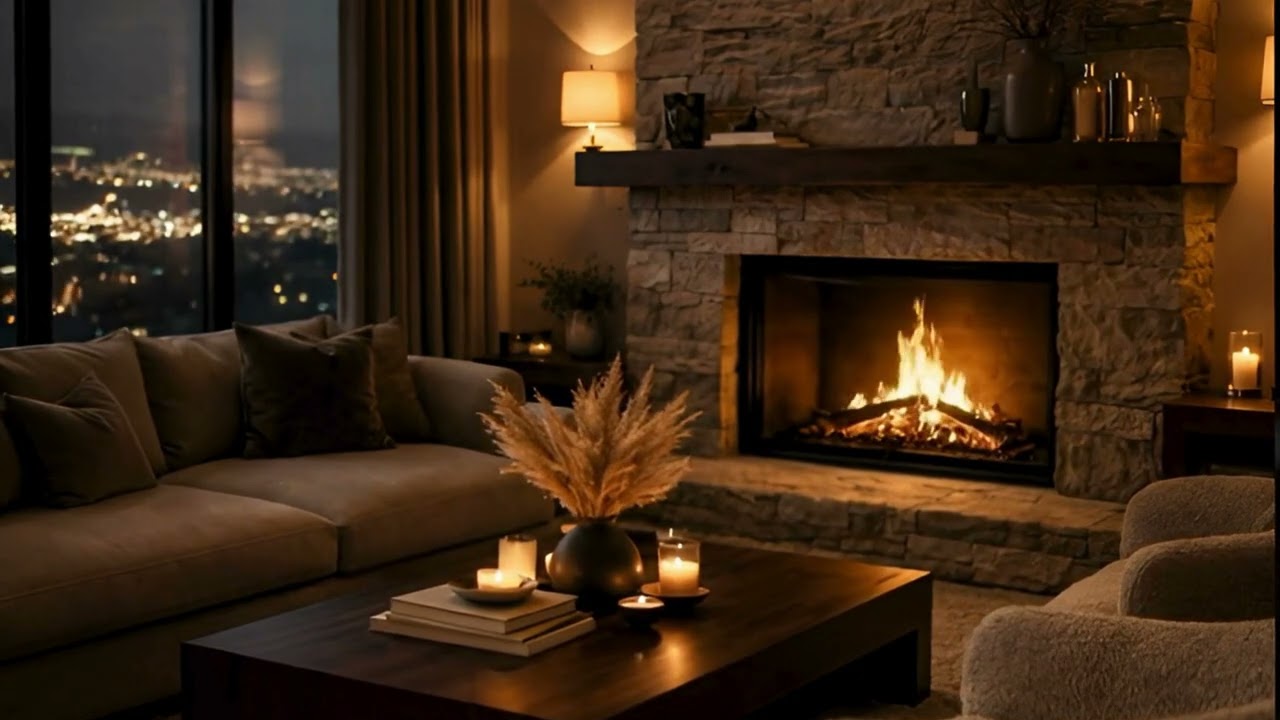 Quiet & Alone Cozy Night Fireplace 🔥 Relaxation Vibe 🔥(Smooth Jazz) Stress Relief Deep Sleep Feet Up