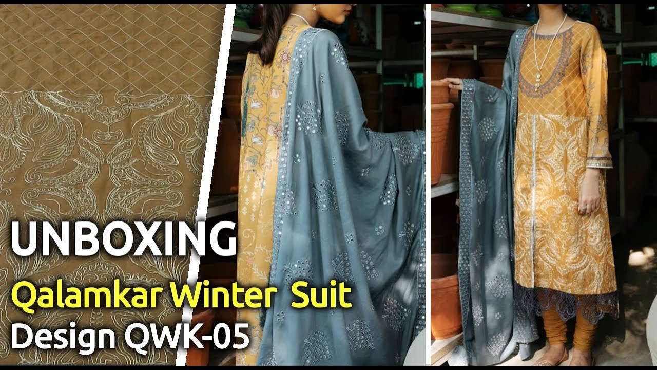 Latest Stylish&nbsp;QALAMKAR&nbsp;Winter Collection 2019 | Pakistani UNunstitched Winter Suits | Design QLK-05