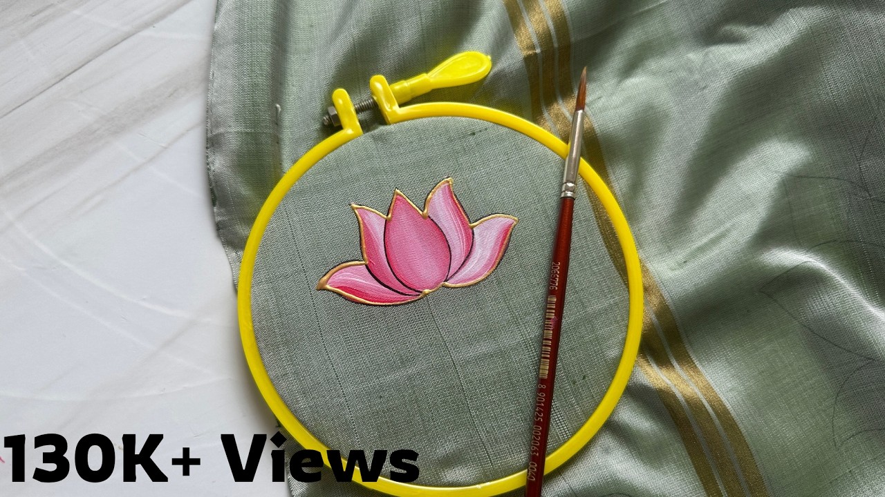 Fabric Painting on Silk Fabric | Tanjore Style Pichwai Lotus Painting