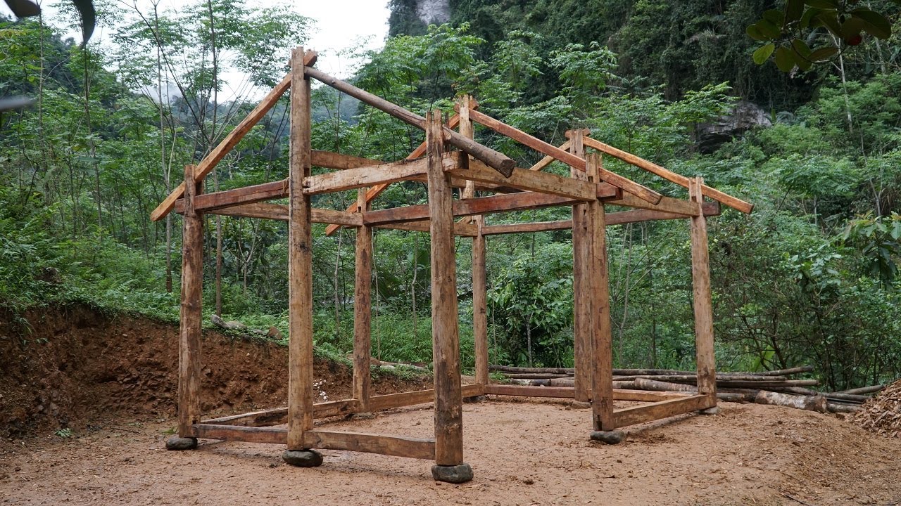How To Build house, Full Shelter Build with Hand Tools | Primitive Skills