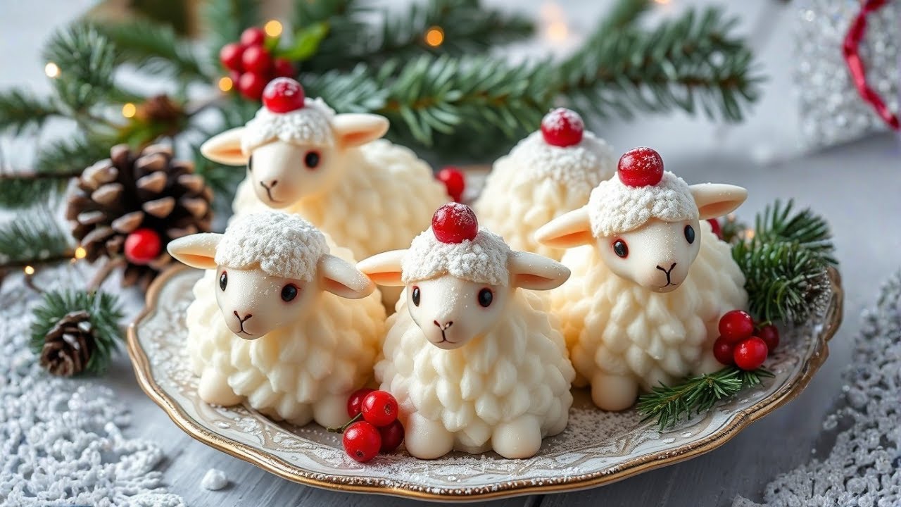 🐑 AGNEAUX BLANCS : Le dessert de Noël qui fait sensation ! 🎄#RecetteFacile ✨😱 #PatisserieNoël 🎂