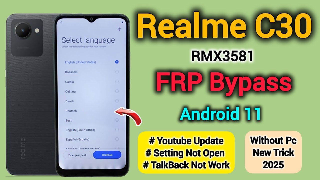 Realme C30 (RMX3581) || FRP Bypass || Android 11 || TalkBack Setting Youtube || Not Working || 2025.