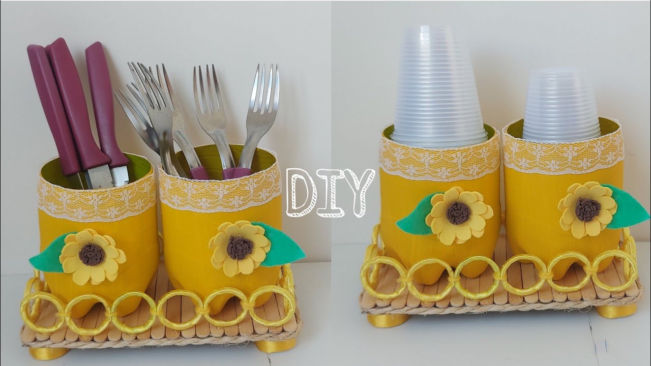 Ideias de artesanato com garrafa pet | Porta copos descartáveis