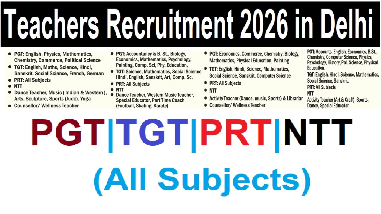 IN DELHI NEW ALL SUBJECTS TEACHERS RECRUITMENT 2026 | PGT, TGT, PRT & NTT SCHOOL TEACHERS VACANCY