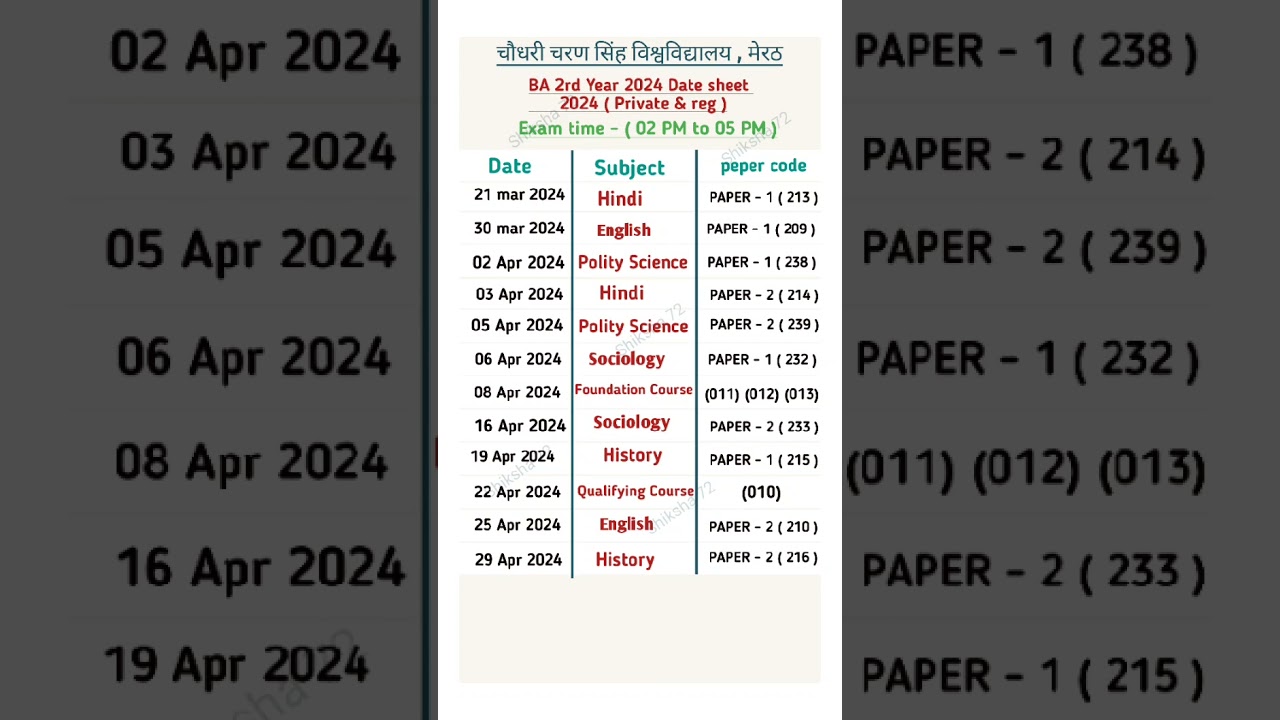 Ba 2nd year exam date 2024 | ccsu exam date 2024