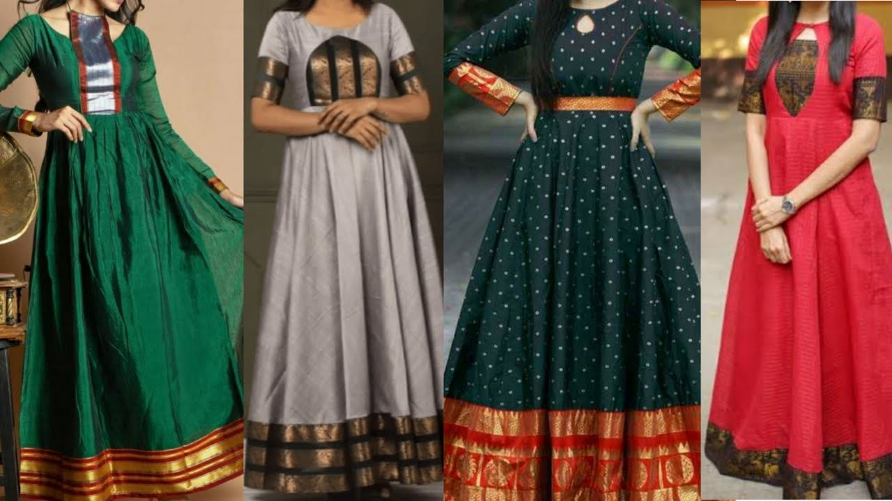 Long Frock Stitching Ideas🤩Convert Old Sarees Into New Long Gown Designs