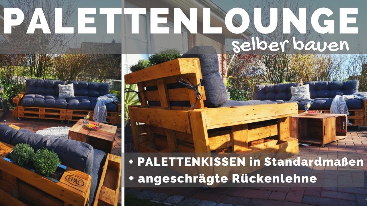 Paletten Lounge selber bauen + mit Palettenkissen Set - Palettenmöbel DIY Anleitung + schräge Lehne