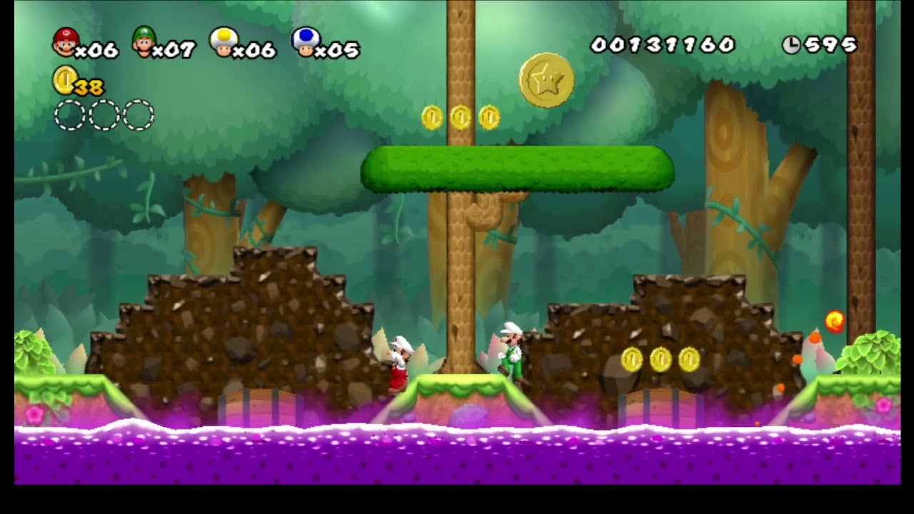 Newer super mario bros wii world 1 complete (4 players but they are synchronized)