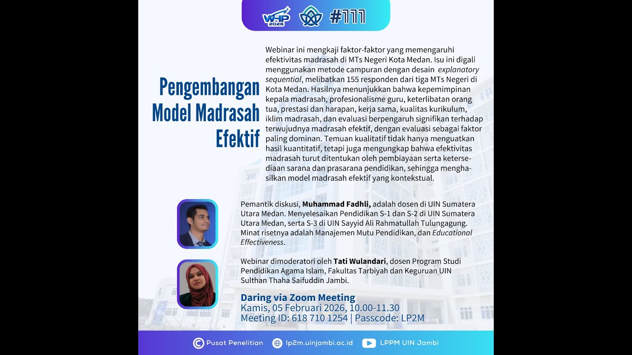 Webinar Hasil Penelitian #111 Pengembangan Model Madrasah Efektif