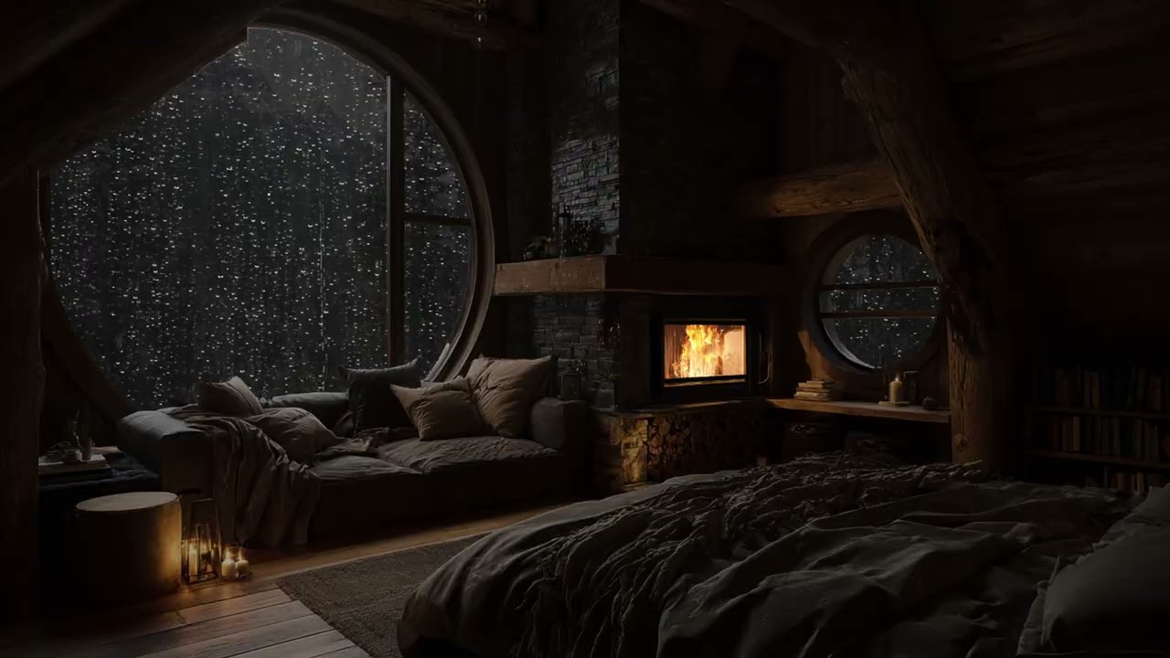 Soothing Rainfall & Fireplace Echoes - Thunderstorm Lullaby for Deep Sleep, Relaxation & Focus