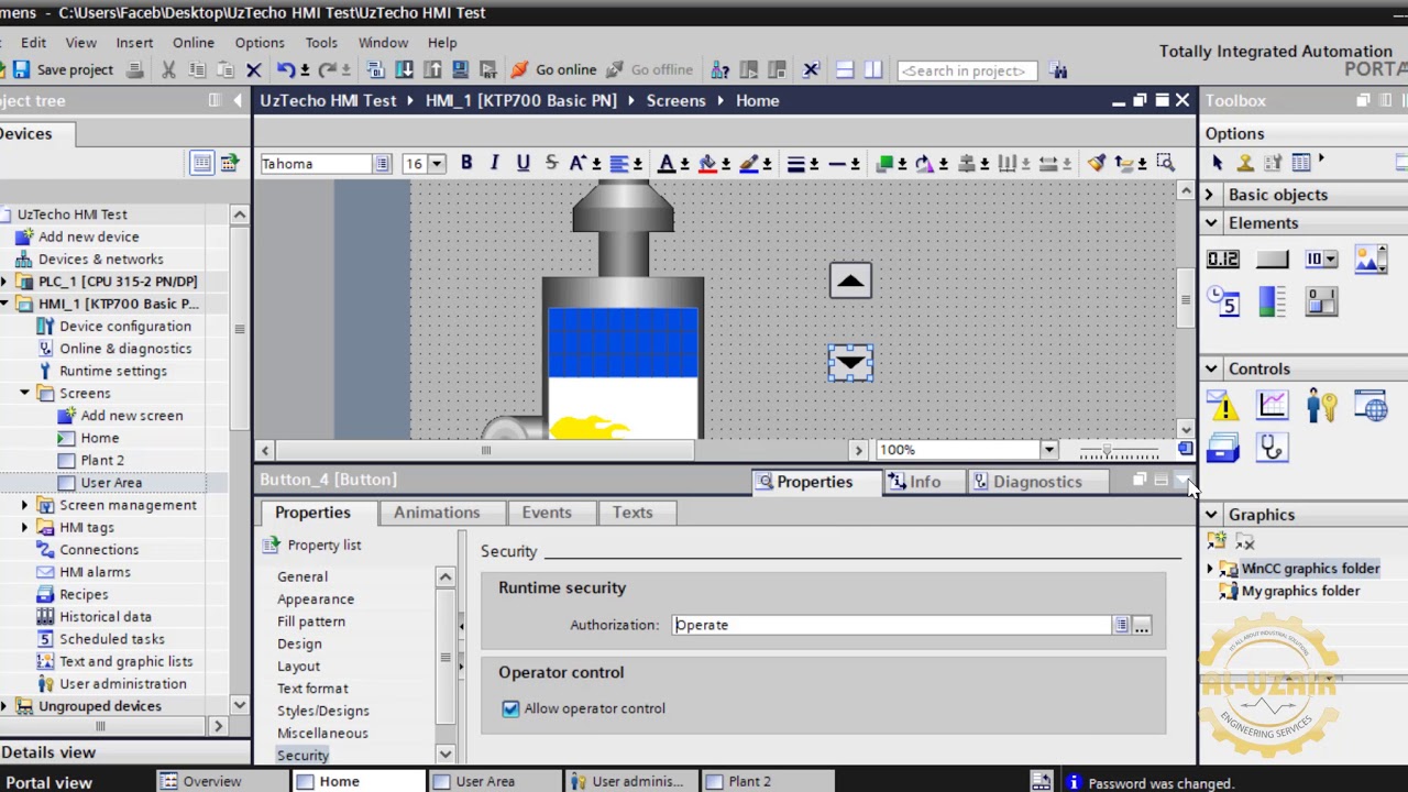Set the User Control and Create Login Button with User View Area in Siemens HMI | UzTecho