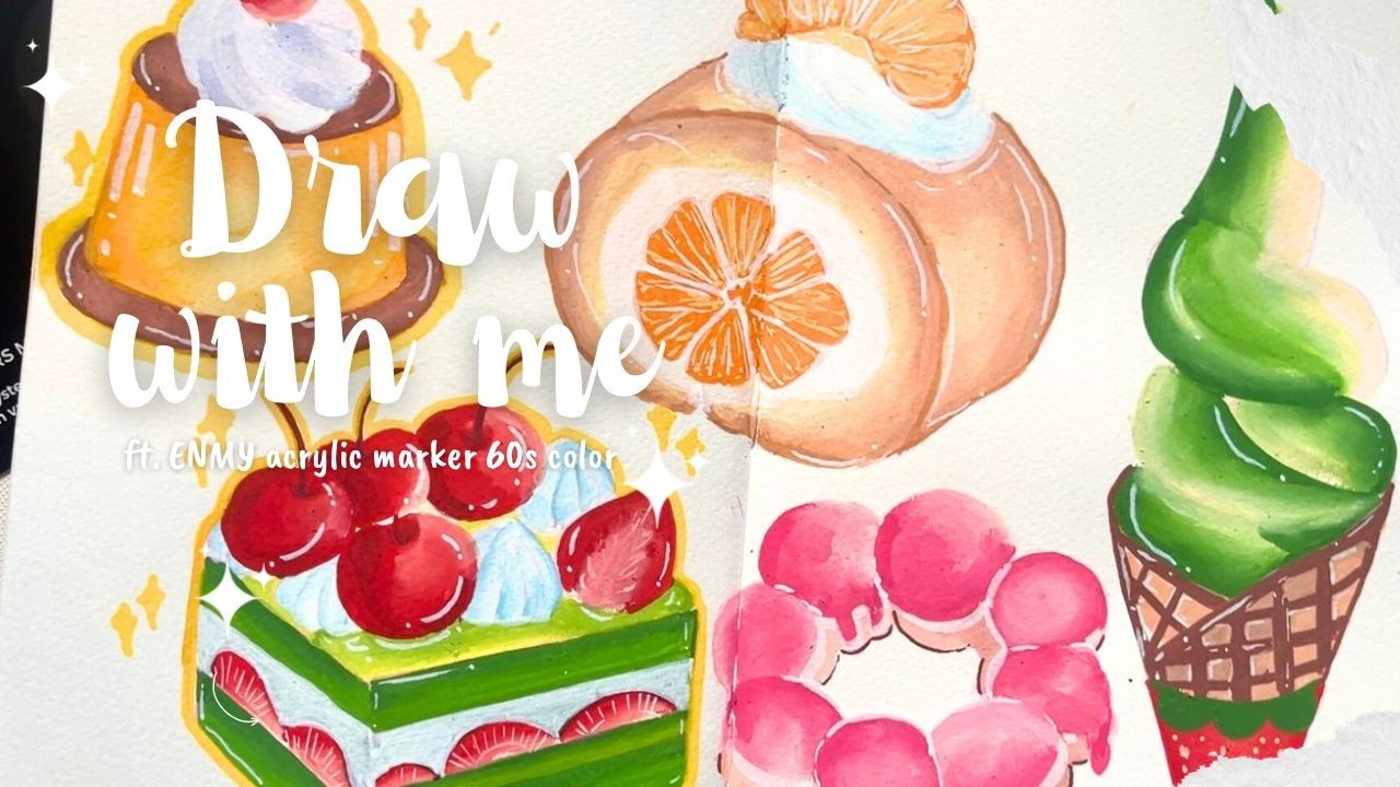 draw with me 🍒✨ sweet dessert illustration | using ENMY acrylic marker 60s color