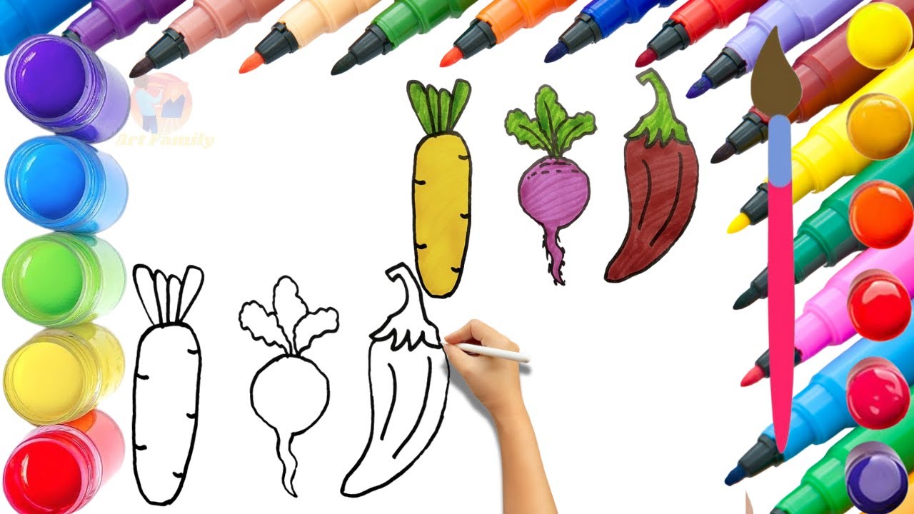 How To Draw cute Vegetable Drawing, Painting & Coloring For Kids and Toddlers_ Child Art 🐋🌈🎨
