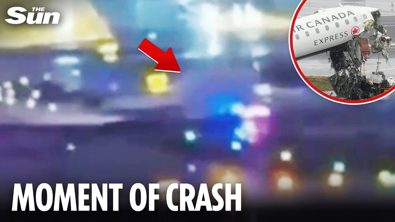 Moment Air Canada plane smashes into fire truck killing pilot and co-pilot in New York