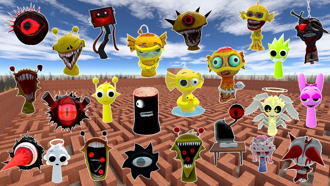 DESTROY SPRUNKI MR SUN MOON TREE FUN COMPUTER ALL PHASE in MAZE  (Garry's Mod Sandbox)