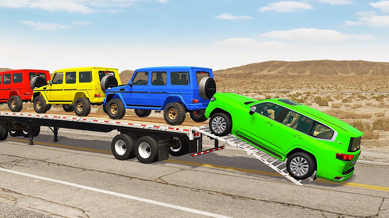 Flatbed Truck Mcqueen  | Transportation with Truck - Pothole vs Car #435 - BeamNG.Drive