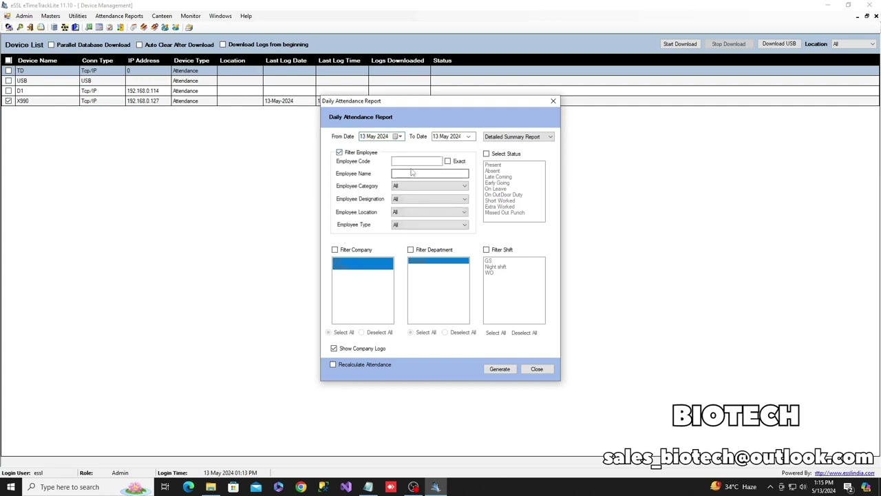 Generate Attendance Report - eSSL eTimeTrackLite Software