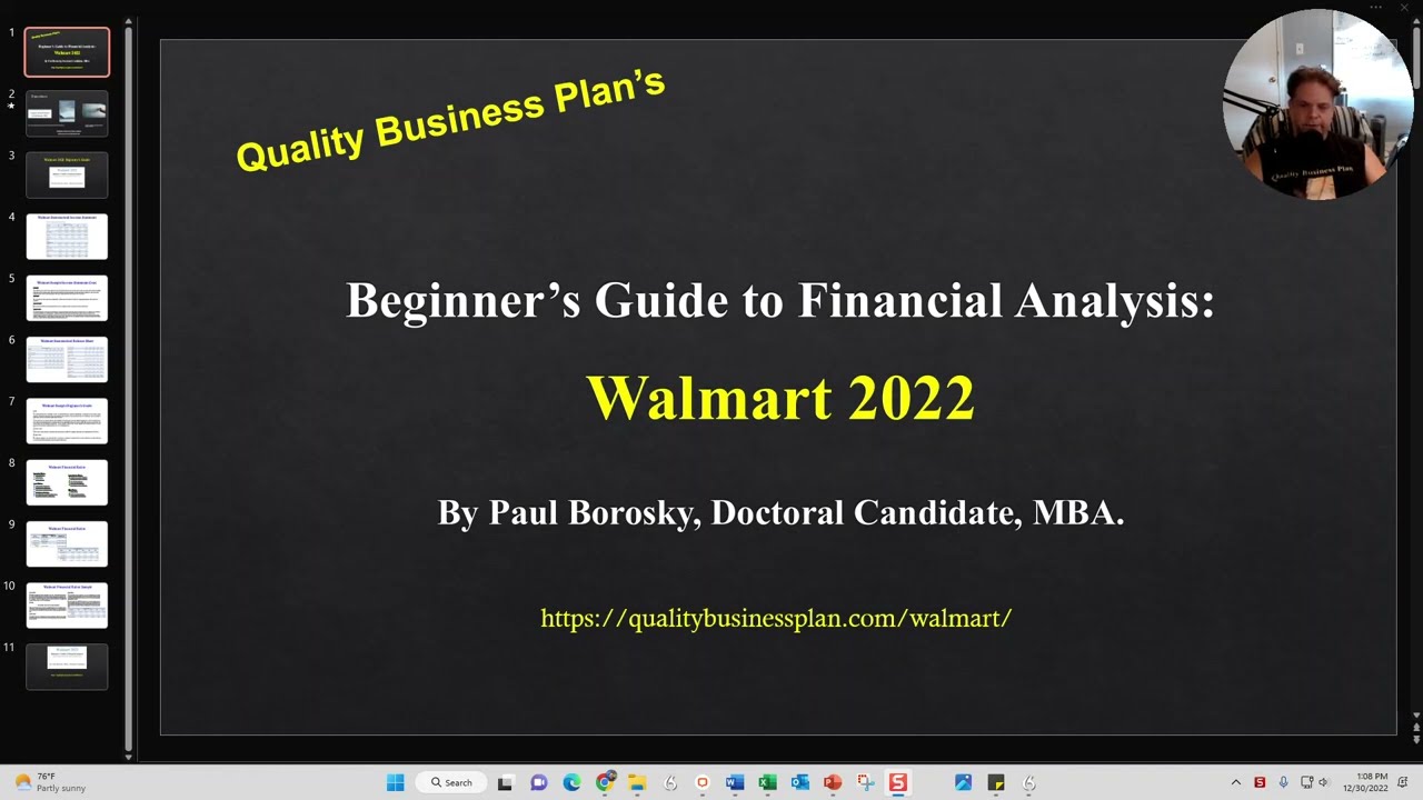 WALMART 2022 Beginner&rsquo;s Guide to Financial Analysis and Financial Ratios by Paul Borosky, MBA.