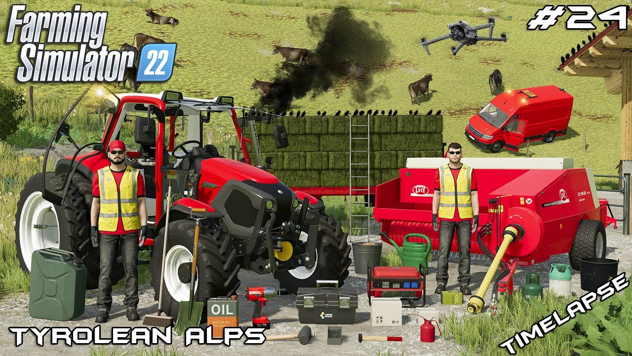 BALING SMALL SQUARE GRASS BALES WITH LELY AP 750 | Tyrolean Alps | Farming Simulator 22 | Episode 24