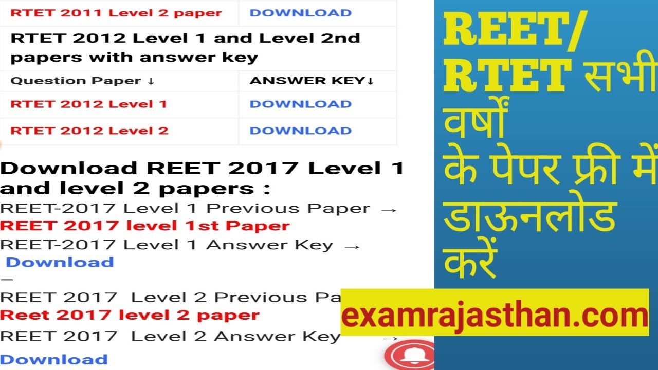 Download REET, RTET Paper in pdf, Solved Previous Paper