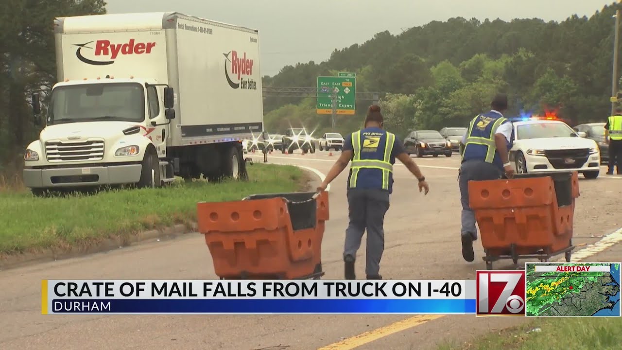 Crate falls off truck, spilling tons of mail on I-40 in Durham