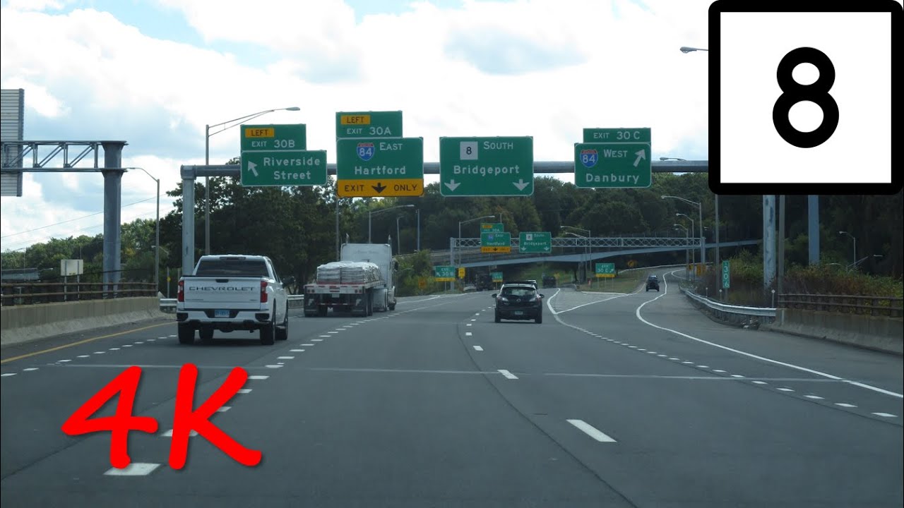 ⁴ᴷ CT Route 8 (Winsted, CT to Bridgeport, CT) southbound [4K VIDEO]