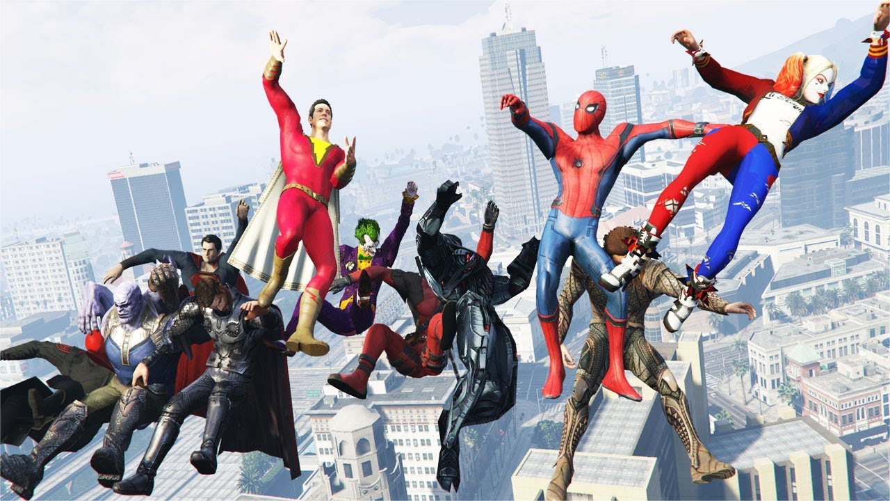 GTA 5 - Ragdolls And Crazy Falls N96 - (Marvel Vs Dc Ragdolls)