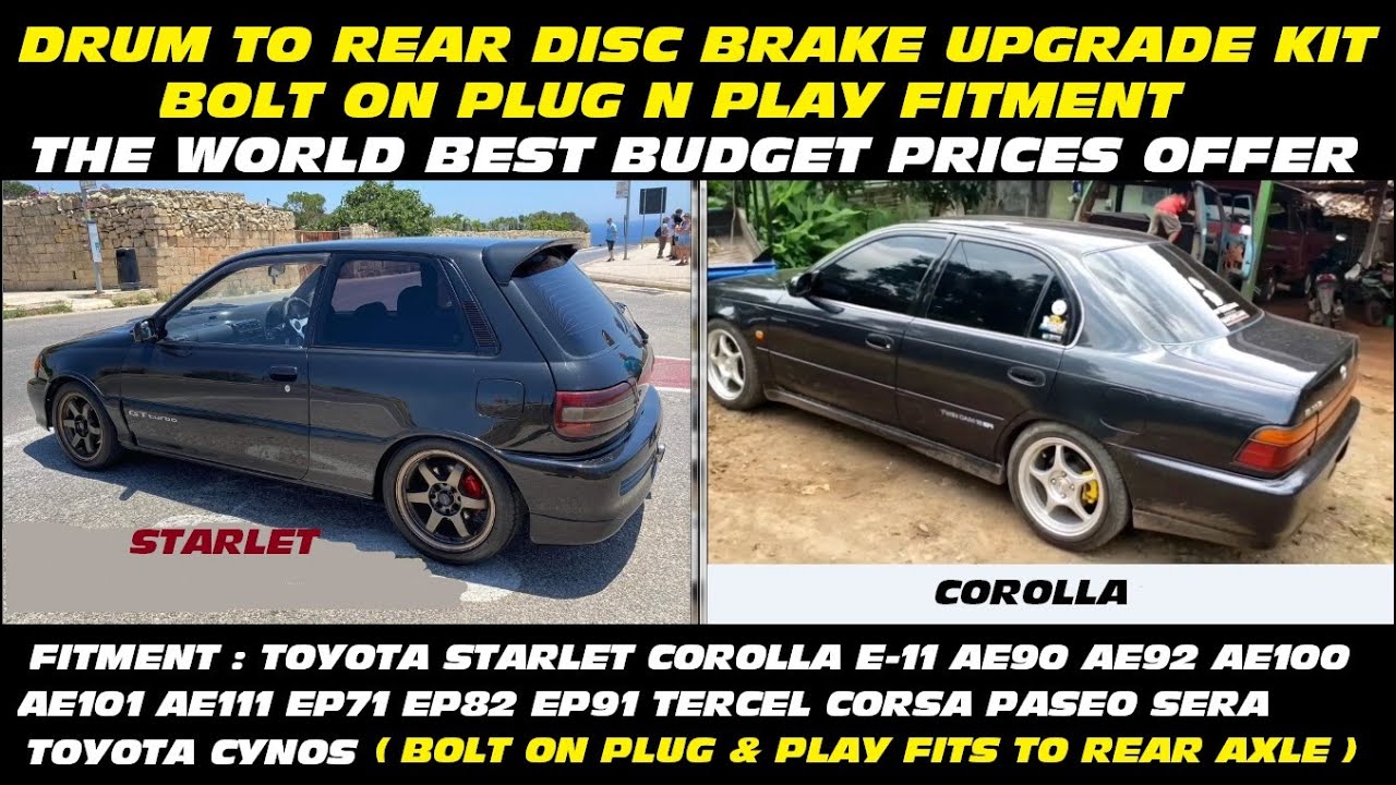 Corolla Starlet Drum to Rear Disc Brake upgrade kit Bolt on Plug n Play Fits the Best Budget Prices